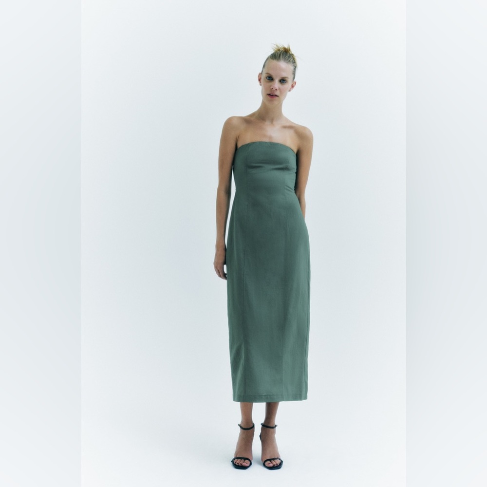 STRAPLESS LINEN-BLEND DRESS